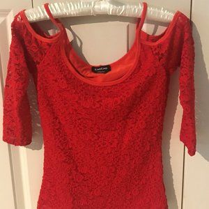 bebe Orange Cold Shoulder Top